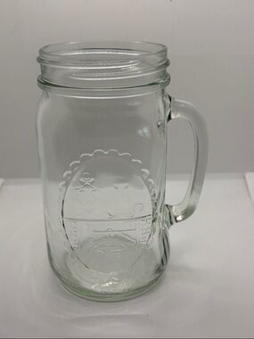 Mason Jar Drinking Mug 32oz Clear Glass Handle Country Hearth VTG Large Stein